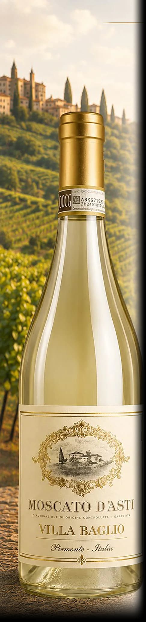 Villa Baglio Moscato d’Asti D.O.C.G. — bottle photographed for the Vindagra portfolio book